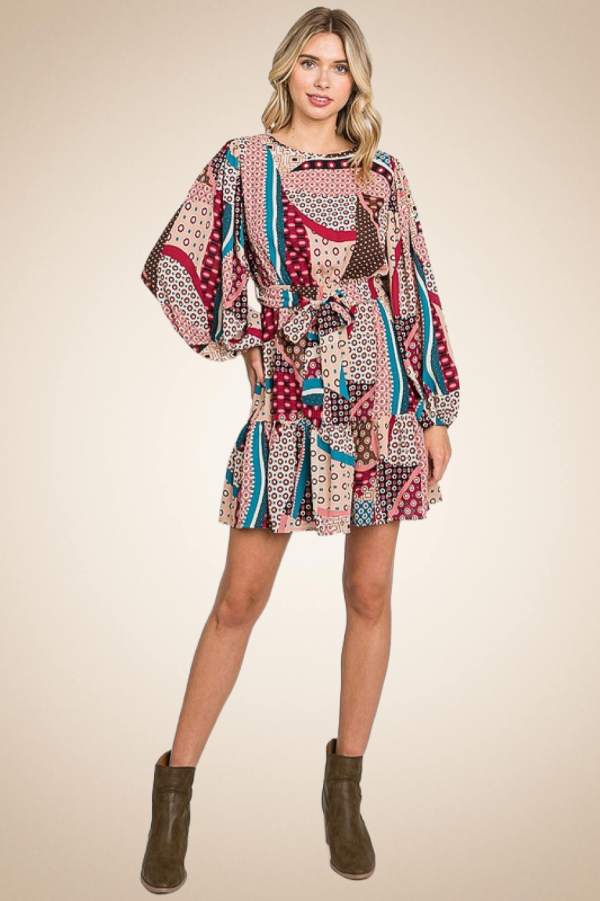 Abstract Long Sleeve Mini Dress - Image 5