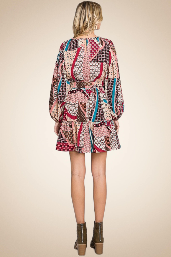 Abstract Long Sleeve Mini Dress - Image 6