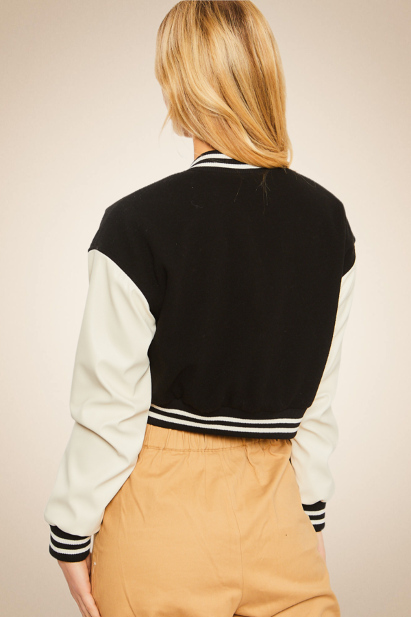 Cropped Fleece Varsity Jacket - Image 3