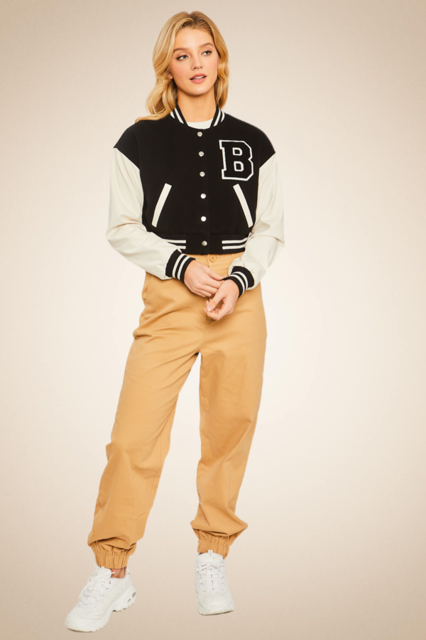 Cropped Fleece Varsity Jacket - Image 5