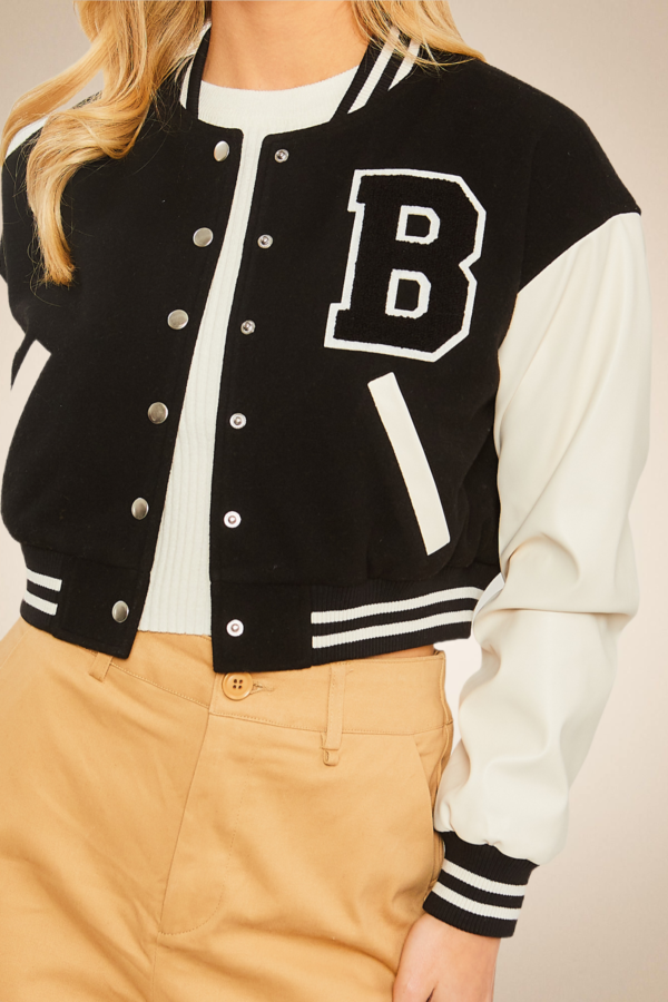 Cropped Fleece Varsity Jacket - Image 6