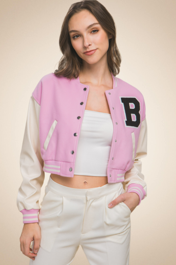 Cropped Fleece Varsity Jacket - Image 9