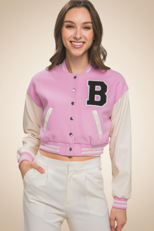 Cropped Fleece Varsity Jacket