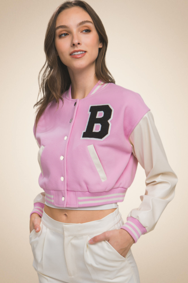 Cropped Fleece Varsity Jacket - Image 7