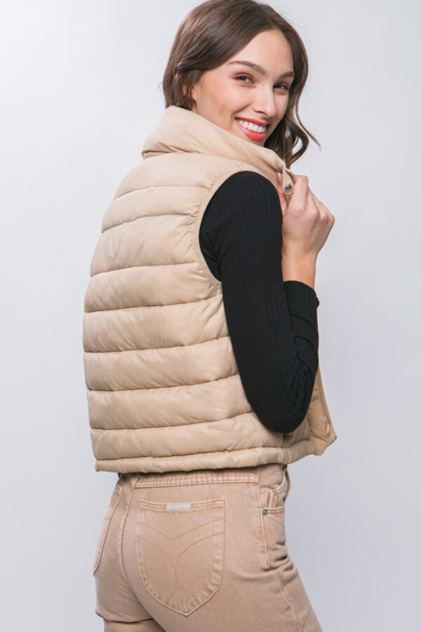 High Neck Zip Up Puffer Vest with Storage Pouch - Image 3