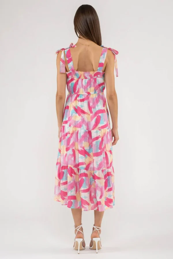 BRUSH STROKE PRINT TIERED MIDI DRESS - Image 2
