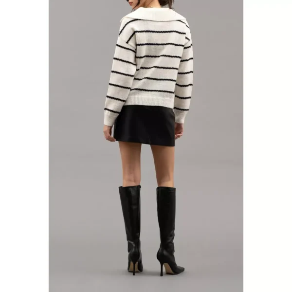 STRIPE SHAWL COLLAR HALF BUTTON KNIT SWEATER - Image 4
