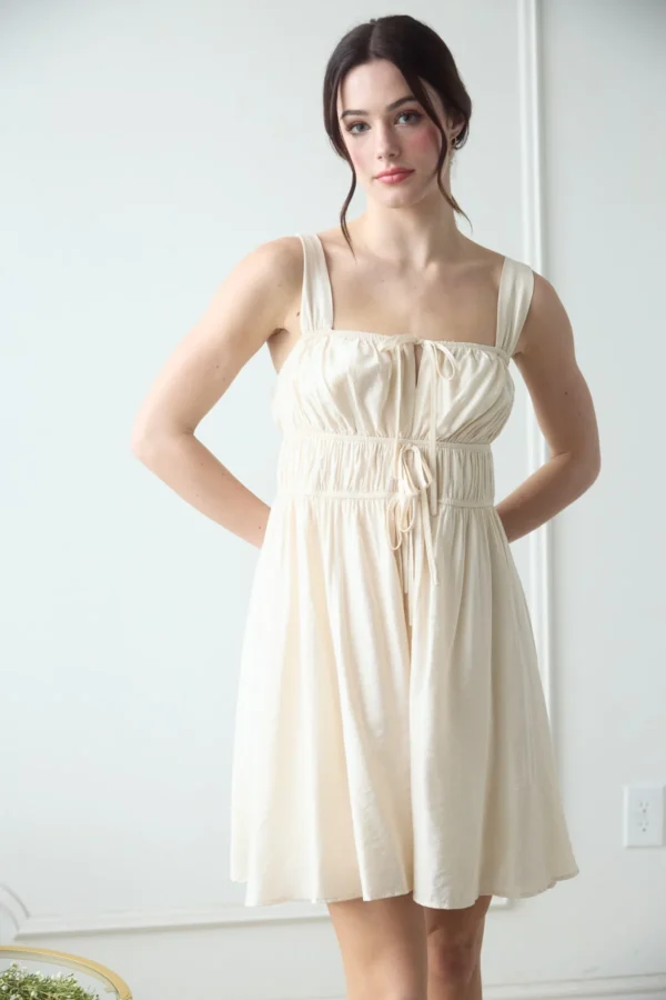 FRONT TIE GATHERED WAIST SLEEVELESS MINI DRESS - Image 7