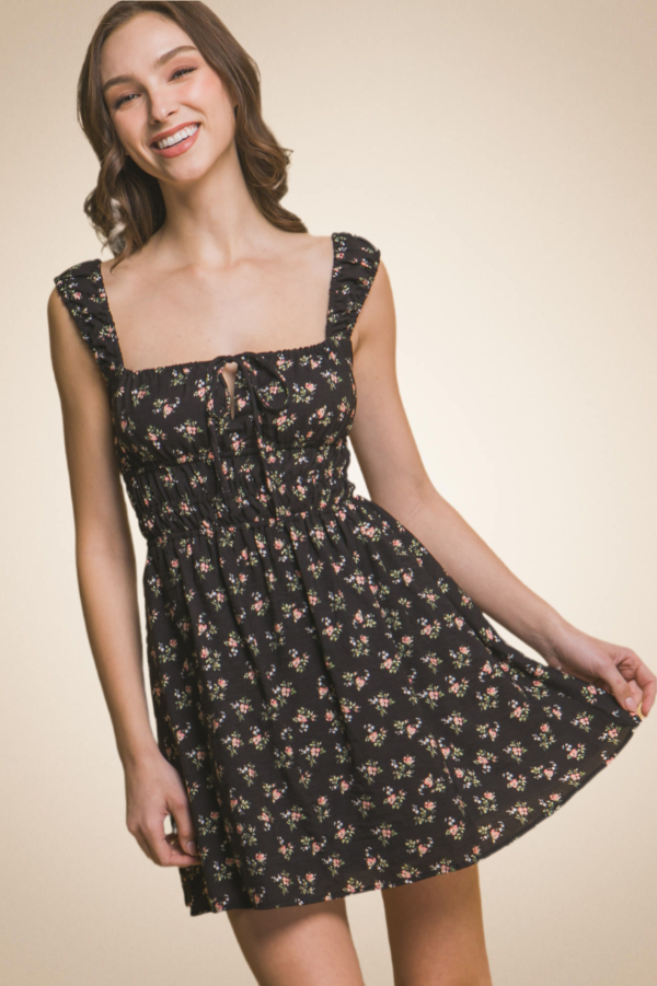 Floral Short Dress with Square Neckline - Image 7
