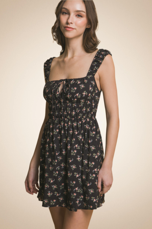 Floral Short Dress with Square Neckline - Image 8