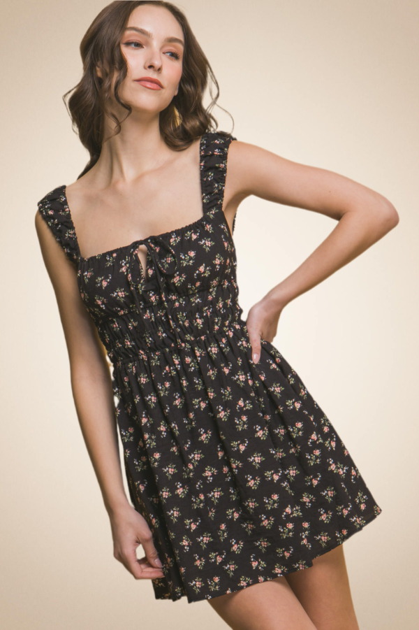 Floral Short Dress with Square Neckline - Image 2