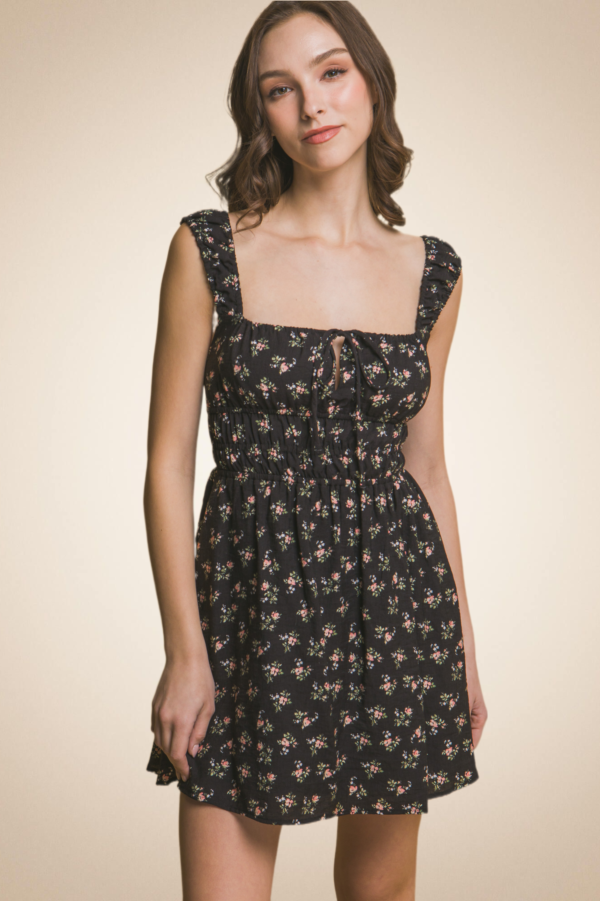 Floral Short Dress with Square Neckline - Image 4