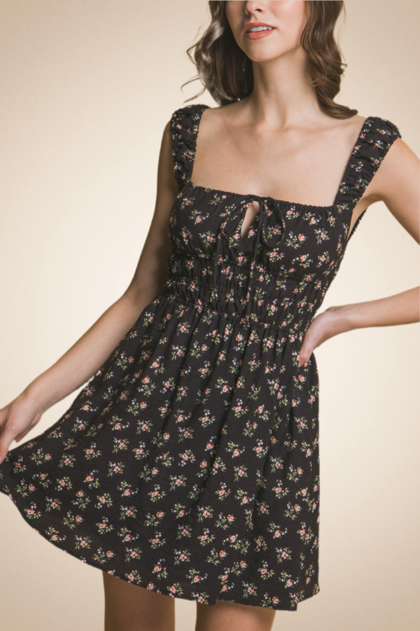 Floral Short Dress with Square Neckline - Image 5