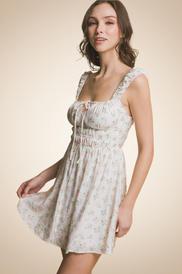 Floral Short Dress with Square Neckline - Image 9