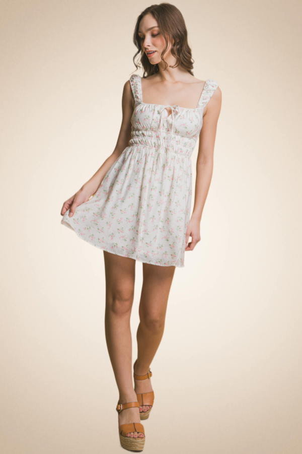 Floral Short Dress with Square Neckline - Image 7