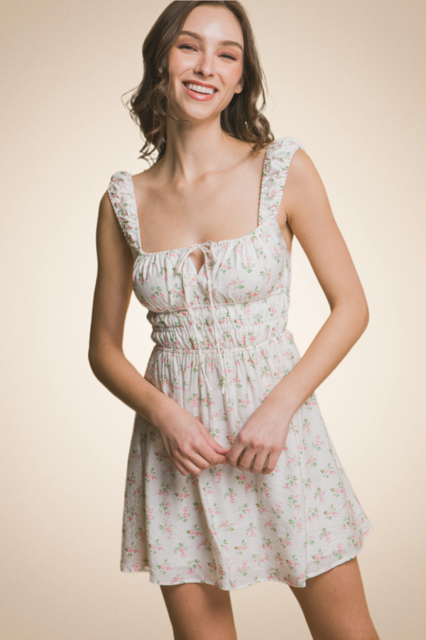 Floral Short Dress with Square Neckline - Image 6