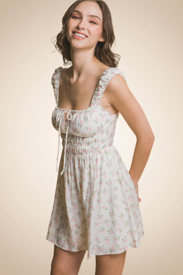 Floral Short Dress with Square Neckline