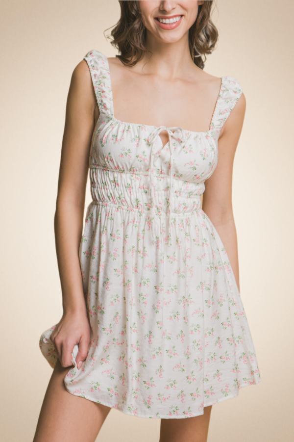 Floral Short Dress with Square Neckline - Image 5