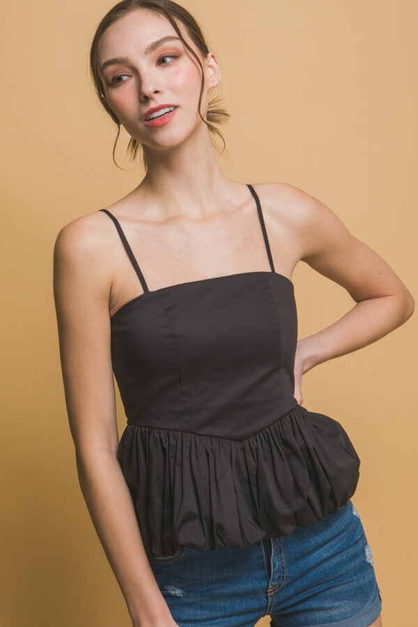 Black Bubble Peplum Top with Thin Straps - Image 4