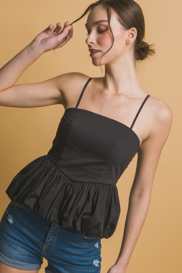 Black Bubble Peplum Top with Thin Straps - Image 2