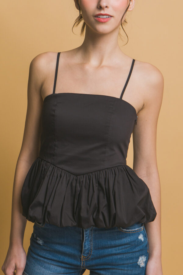 Black Bubble Peplum Top with Thin Straps - Image 3