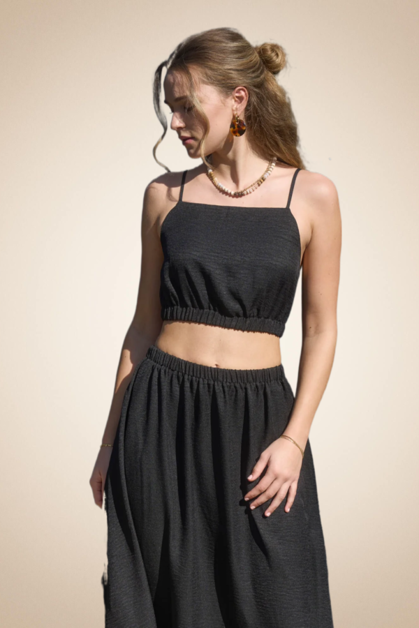Black Spaghetti Strap Top with Elastic Waist