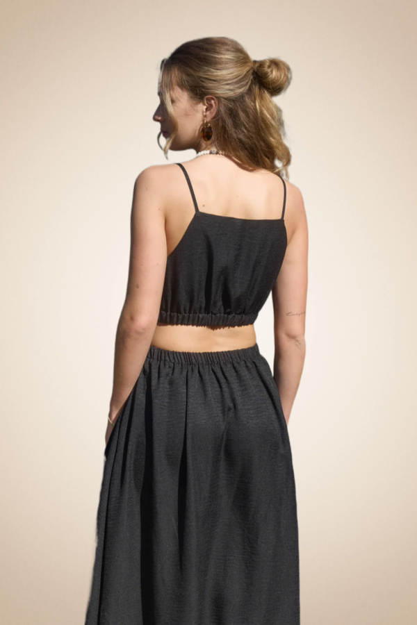Black Spaghetti Strap Top with Elastic Waist - Image 3
