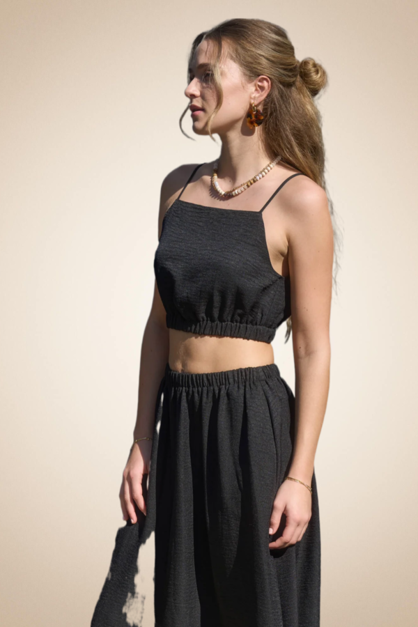Black Spaghetti Strap Top with Elastic Waist - Image 4