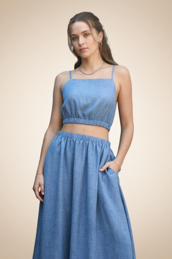 Denim Spaghetti Strap Top with Elastic Waist