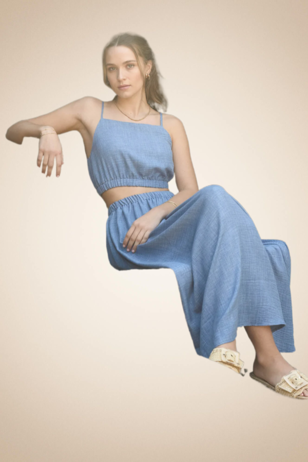 Denim Spaghetti Strap Top with Elastic Waist - Image 4