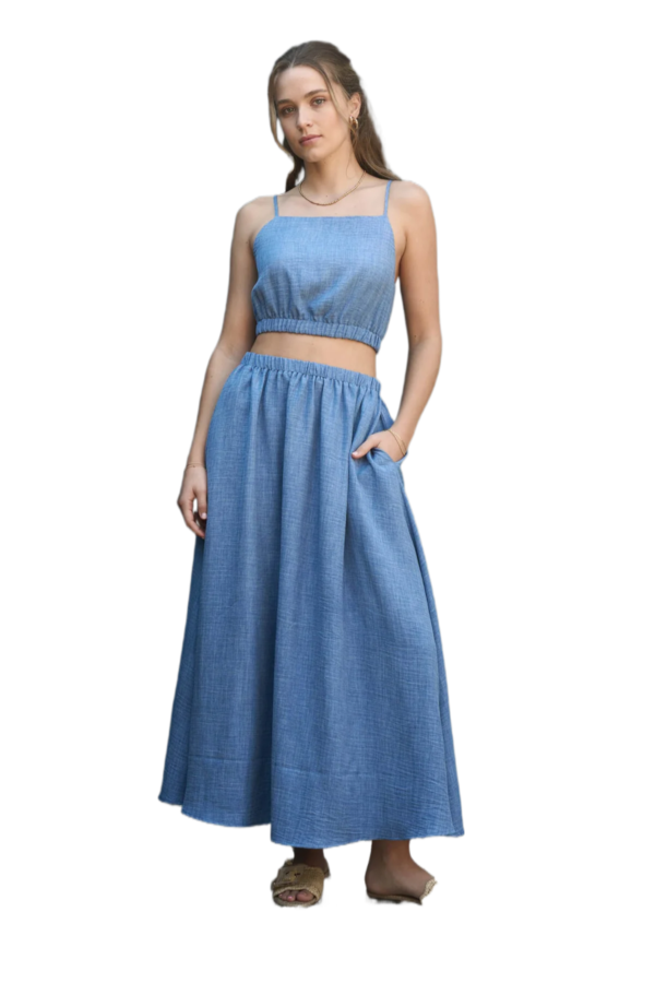 Denim Spaghetti Strap Top with Elastic Waist - Image 3
