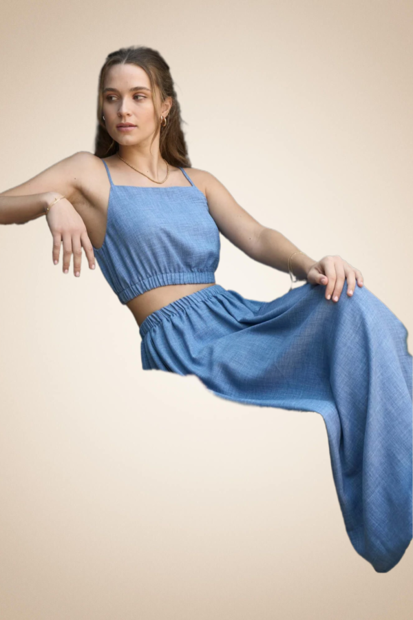 Denim Spaghetti Strap Top with Elastic Waist - Image 2