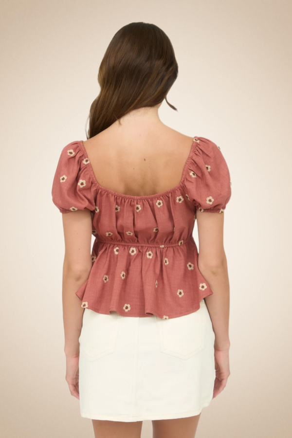 Sienna Floral Blouse with Sweetheart Neckline and Peplum Ruffle - Image 2