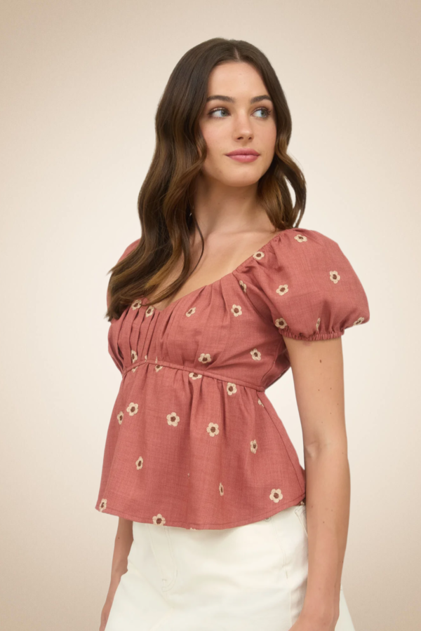 Sienna Floral Blouse with Sweetheart Neckline and Peplum Ruffle - Image 3