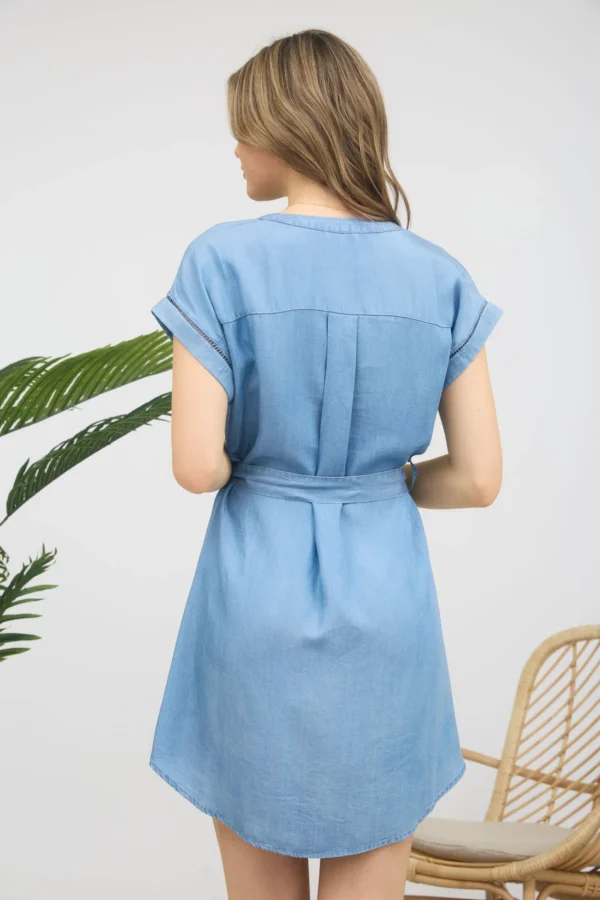 Denim Short Dress with Belt - Image 2