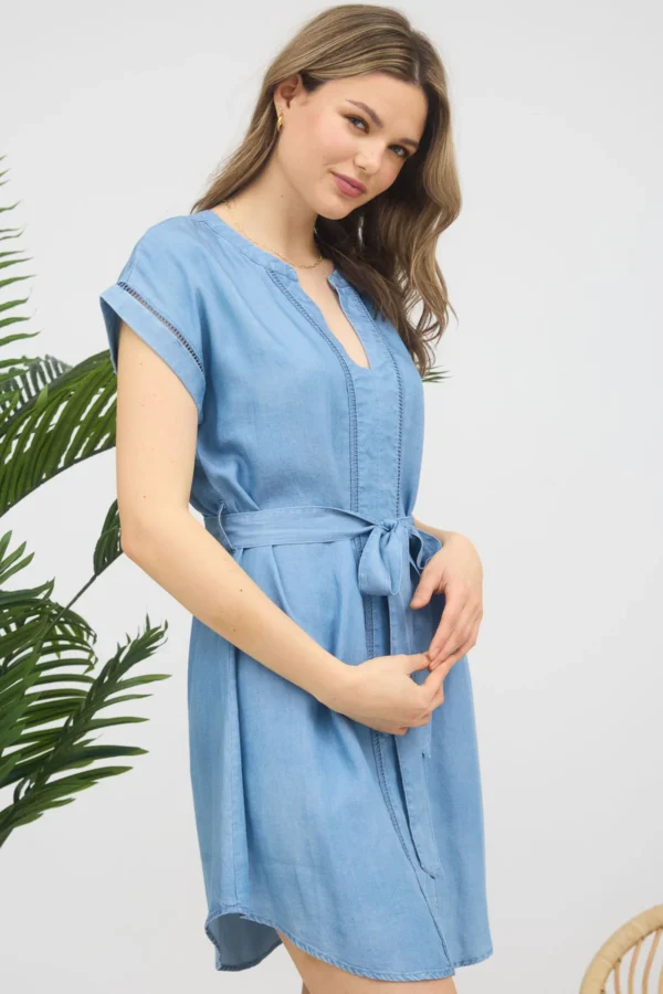 Denim Short Dress with Belt - Image 4