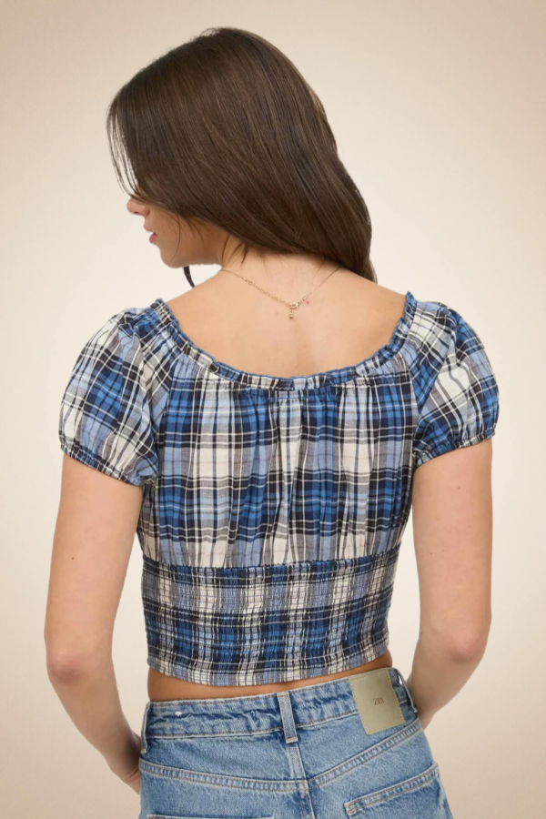 "Clara" Plaid Bow Crop Top - Image 3