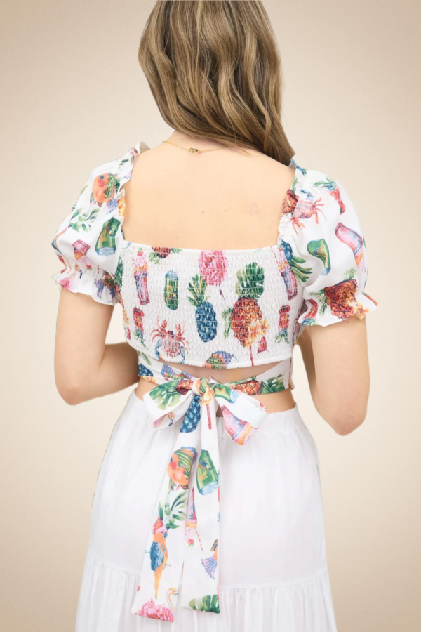 Tropical Puff Sleeve Corset Crop Top - Image 3
