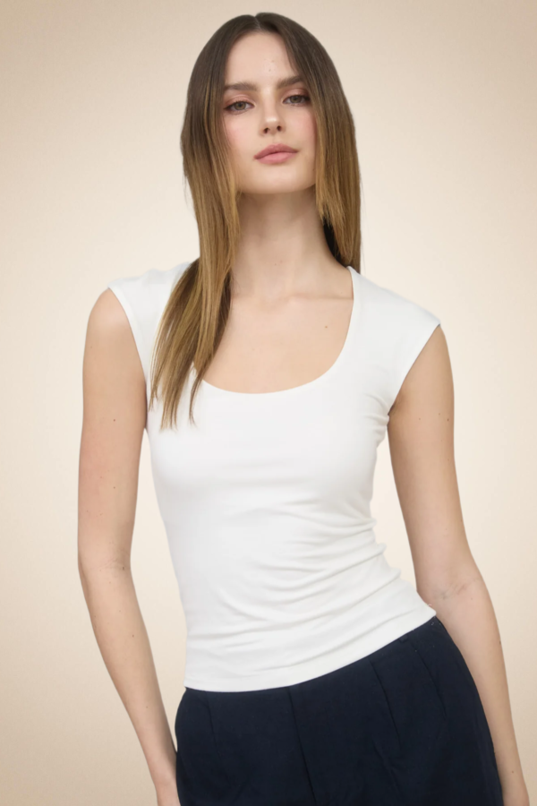 "Essential Scoop Neck Cap Sleeve Top"