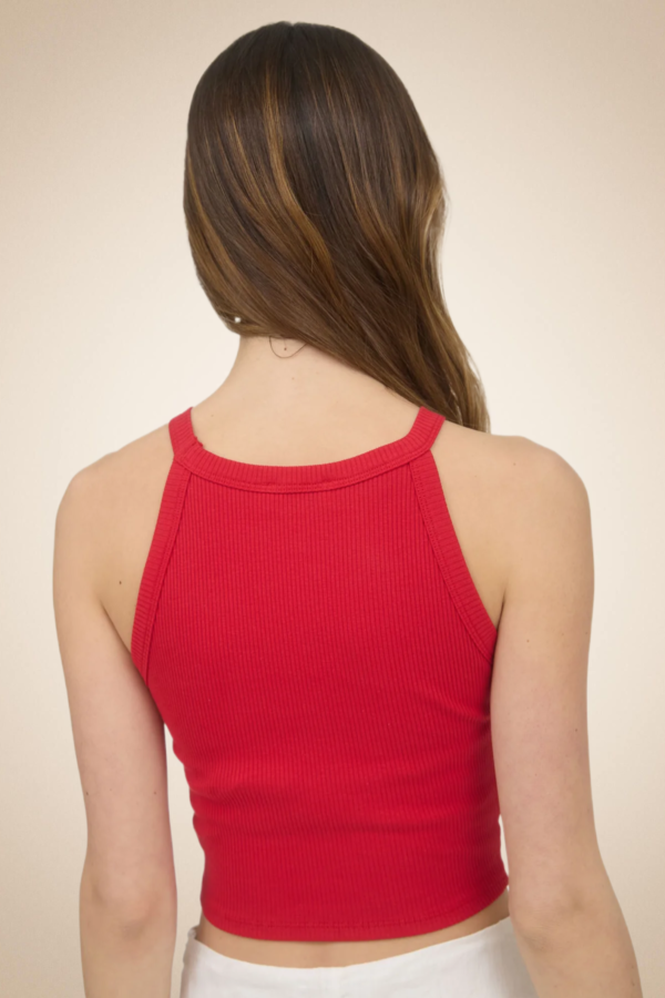 Red Ribbed Halter Crop Top - Image 3