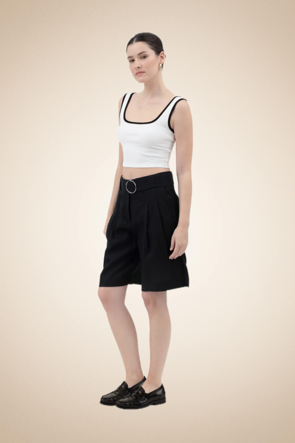 White Ribbed Crop Top with Black Details - Image 4