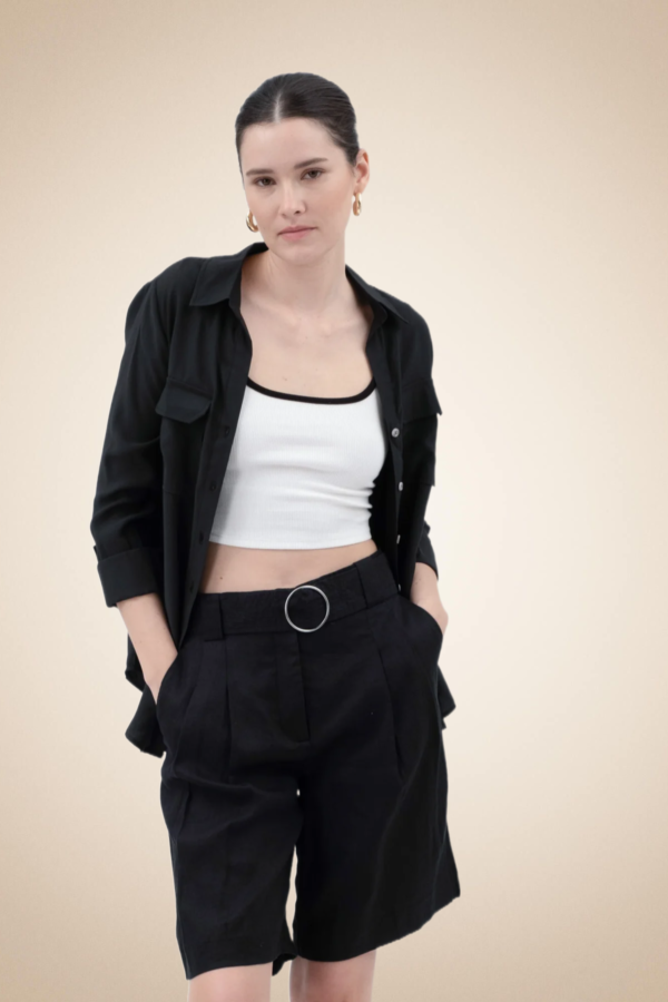 White Ribbed Crop Top with Black Details - Image 5