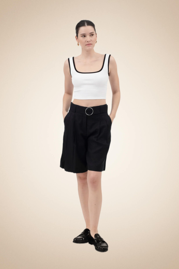 White Ribbed Crop Top with Black Details - Image 6