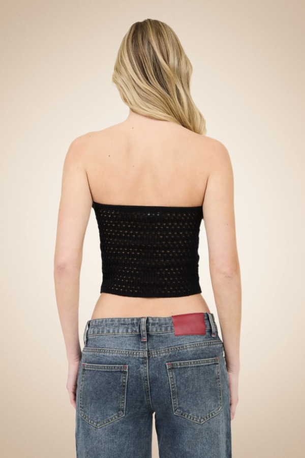Black Crochet Strapless Crop Top - Image 3