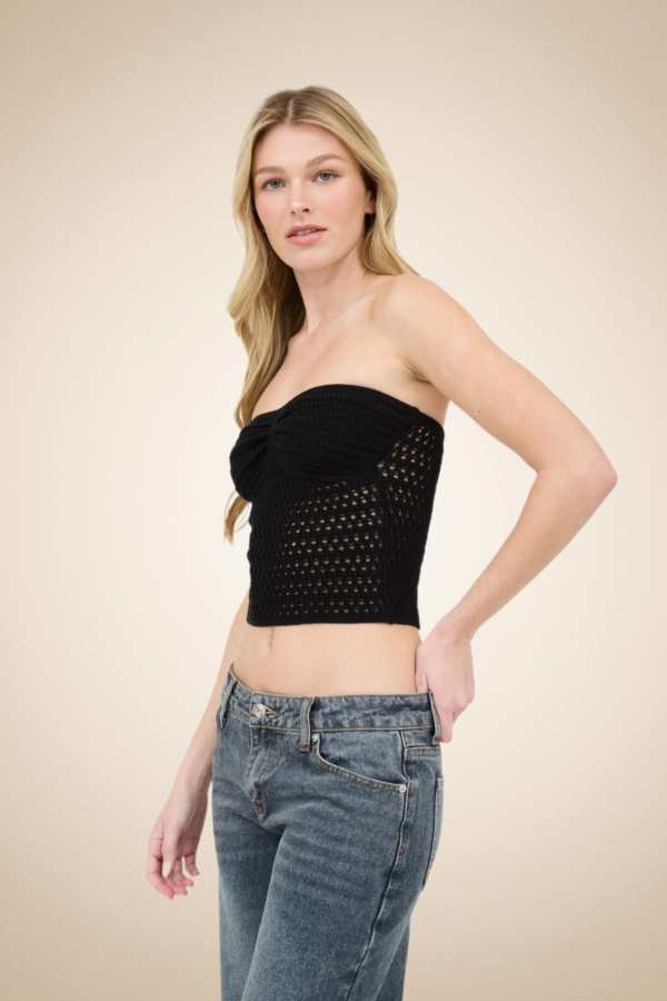 Black Crochet Strapless Crop Top - Image 4