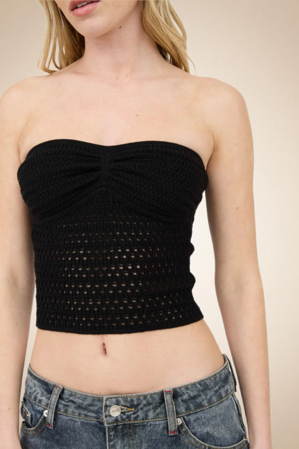 Black Crochet Strapless Crop Top
