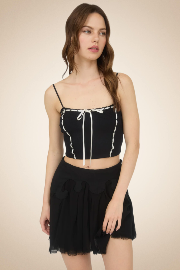 Boho Charm” Black Crop Top with Bandana Sleeves - Image 4