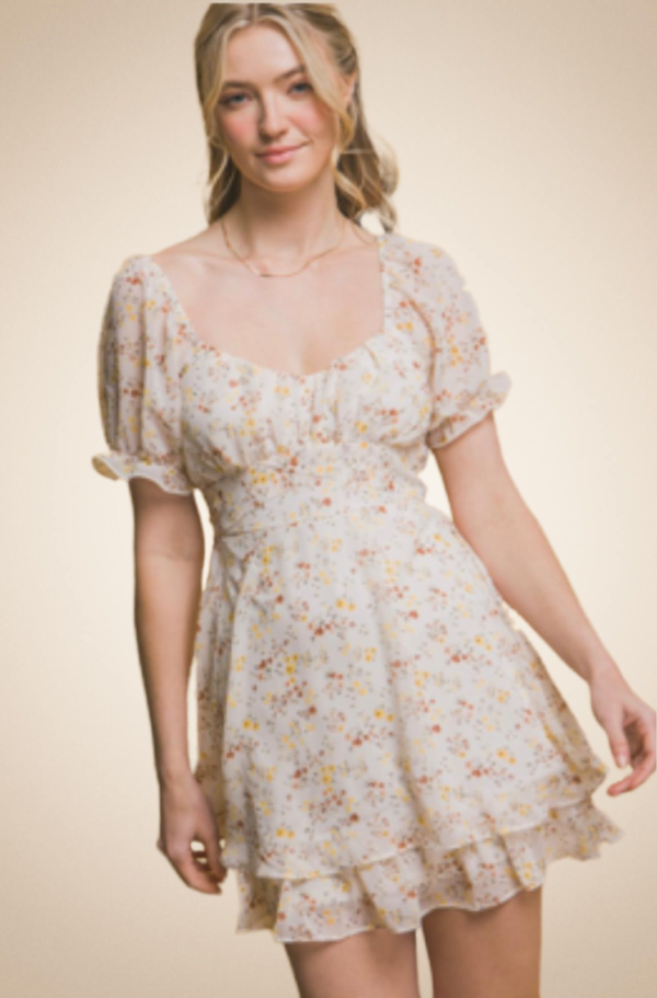 Floral Short Dress with Short Sleeves