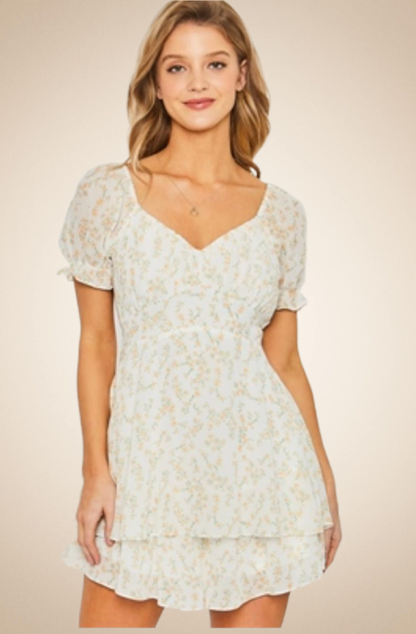 Floral Short Dress with Short Sleeves