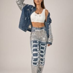 Ripped Jeans with Silver Sequins